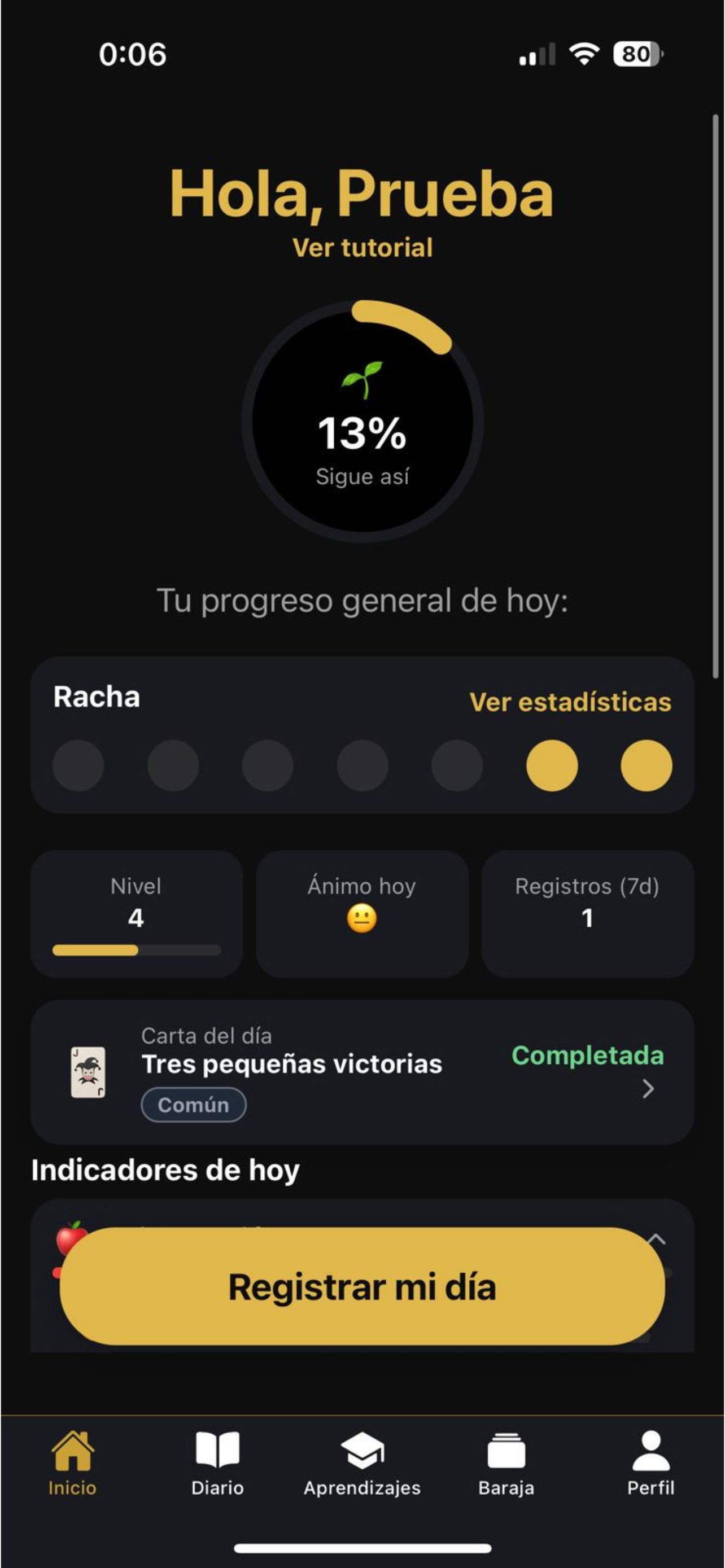 Motívame — pantalla principal